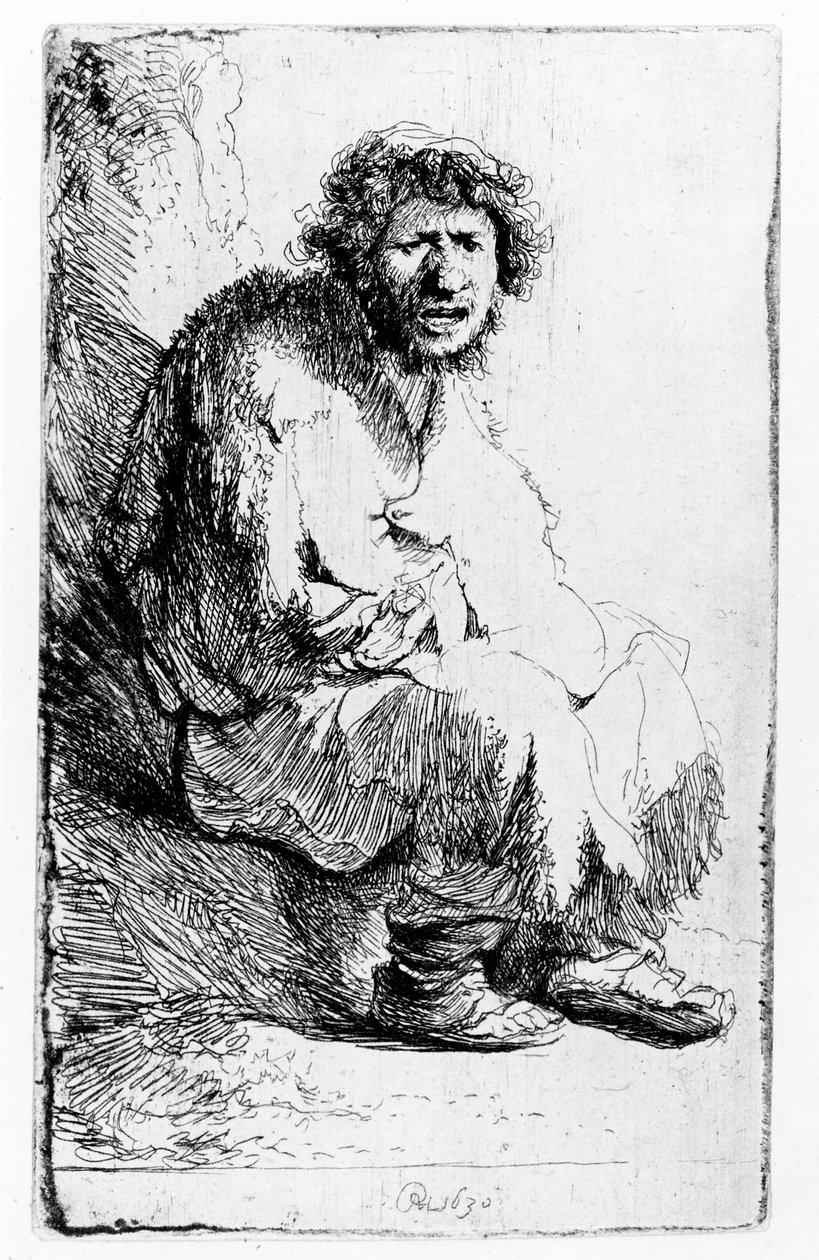 Beggar seated on a bank, 1630  by Rembrandt van Rijn