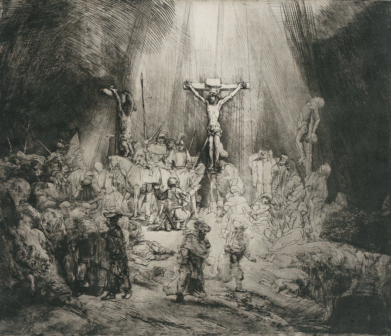 İki Hırsız Arasında Çarmıha Gerilen İsa (Üç Haç) by Rembrandt van Rijn