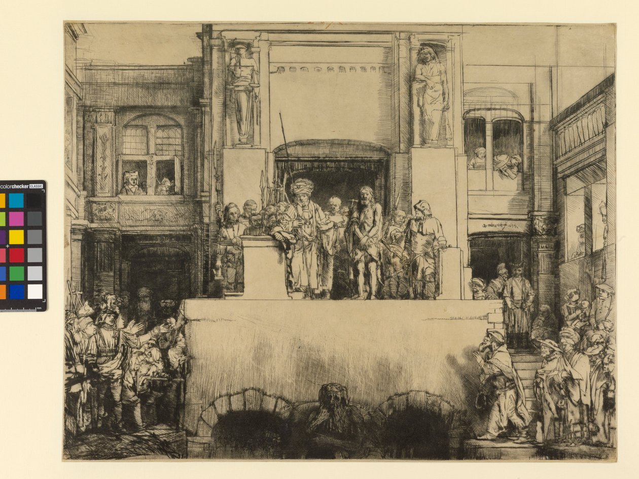 İnsanlara Sunulan İsa, 1655 (kağıda basılmış kuru nokta) by Rembrandt van Rijn