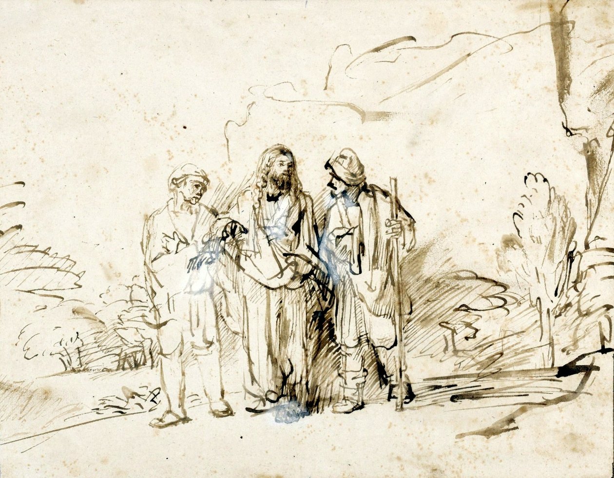 Emmaus yolunda iki öğrencisi olan İsa. by Rembrandt van Rijn