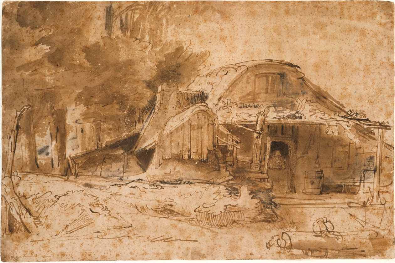 Bir Ormanın Kenarına Yakın Kulübe by Rembrandt van Rijn