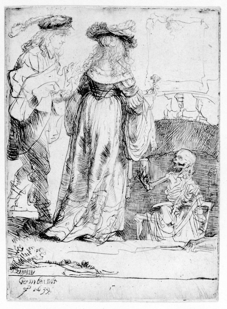 Açık bir mezardan evli bir çifte görünen ölüm, 1639 by Rembrandt van Rijn
