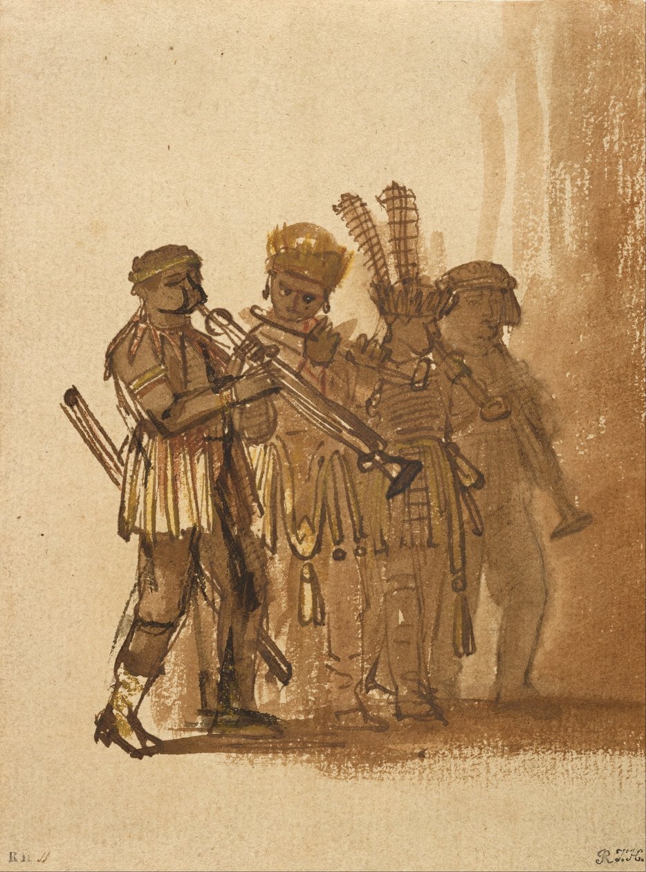 Üflemeli Çalgılı Dört Müzisyen by Rembrandt van Rijn