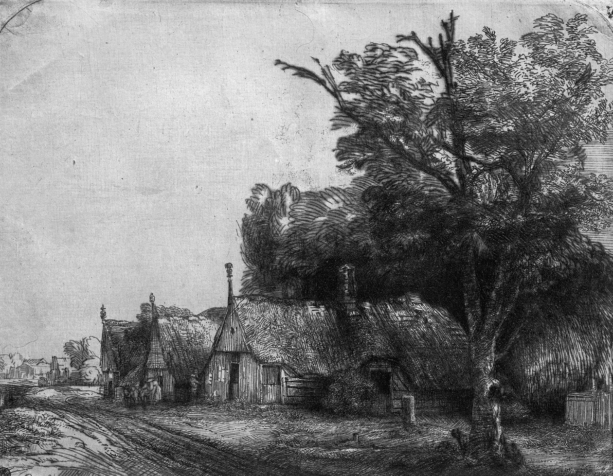 Üç Kulübeli Manzara, 1650 by Rembrandt van Rijn