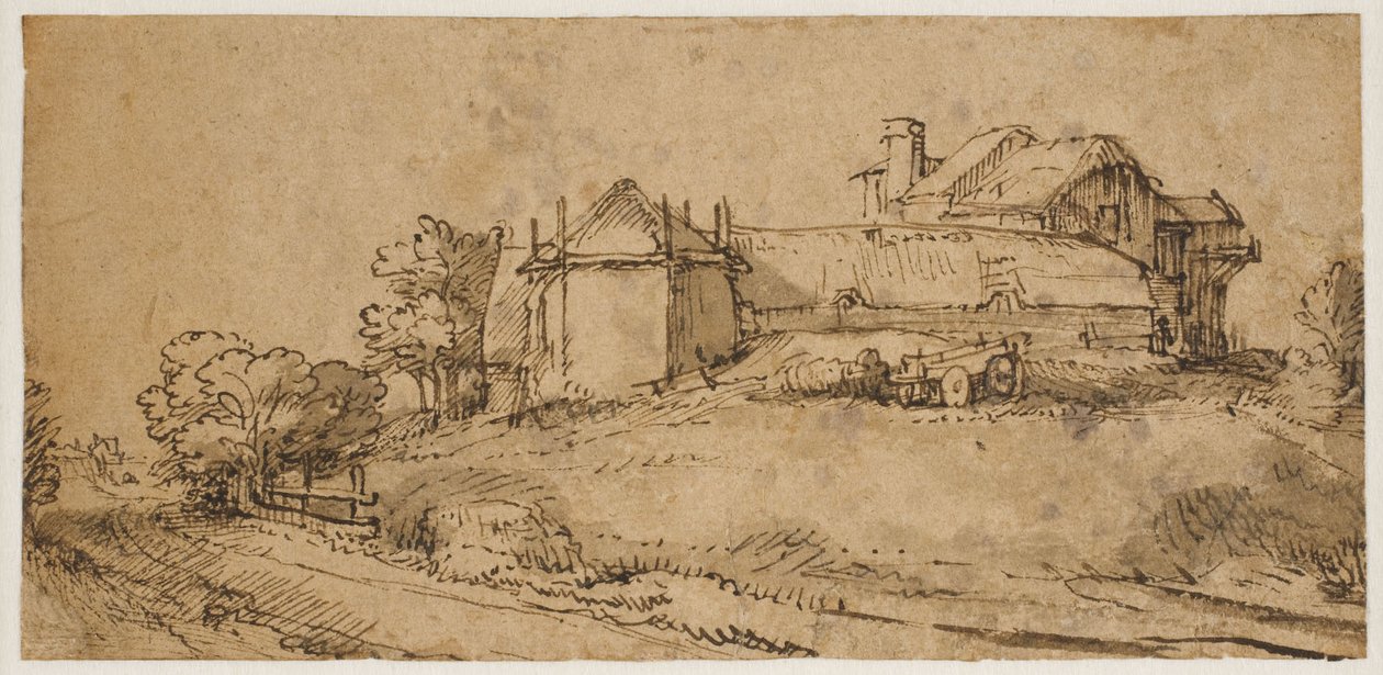 Çiftlik Evi ve Saman Ahırı ile Manzara by Rembrandt van Rijn