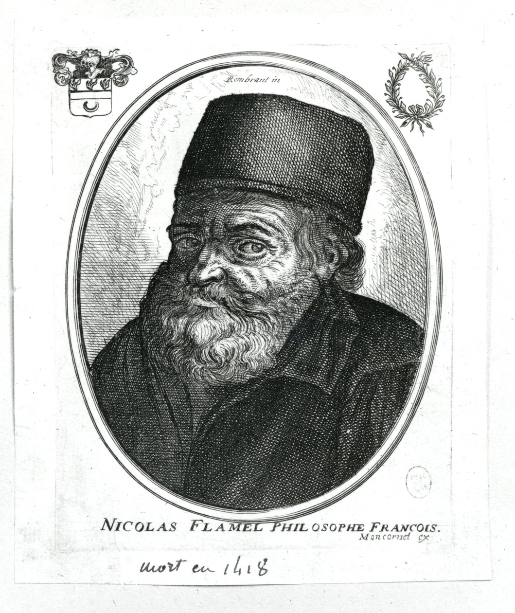 Balthazar Moncornet tarafından oyulmuş Nicolas Flamel (c.1330-1418) (c.1600-68) by Rembrandt van Rijn
