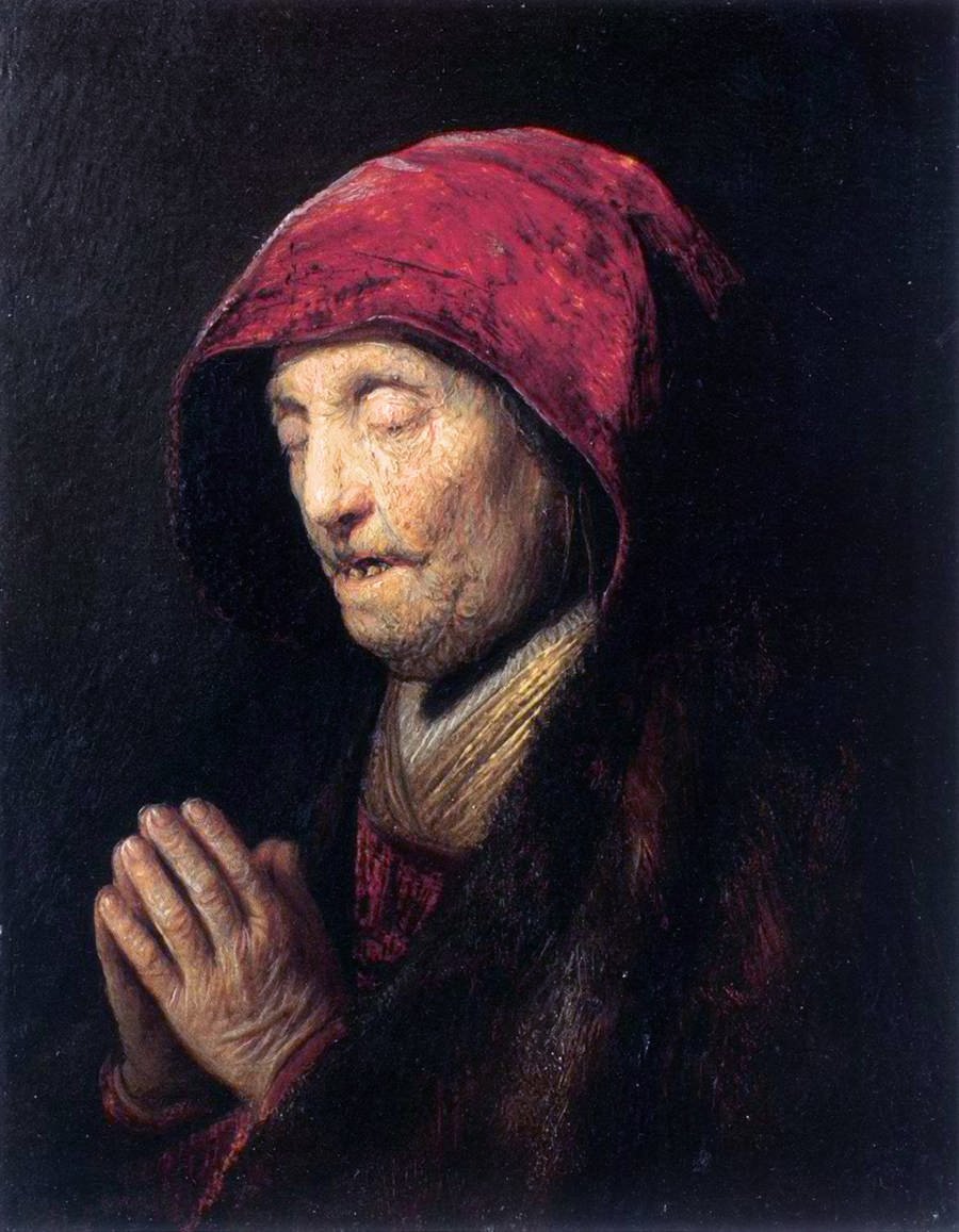 yaşlı kadın, dua by Rembrandt van Rijn