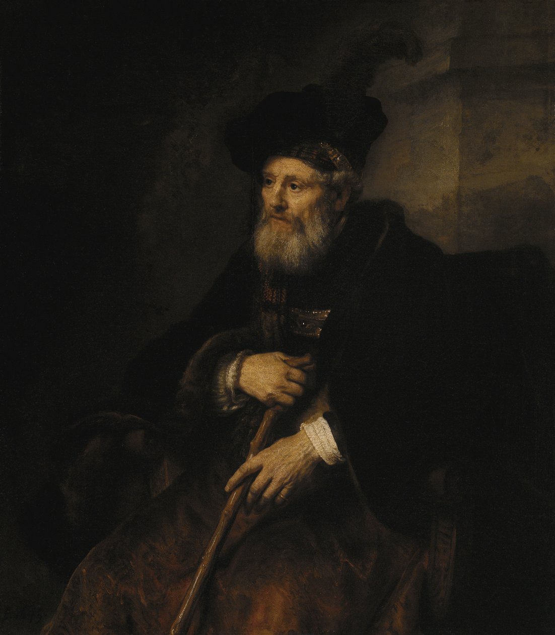 Bir sopa ile yaşlı adam by Rembrandt van Rijn