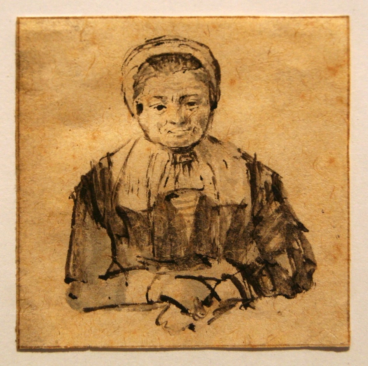 Katlanmış elleri olan yaşlı kadın by Rembrandt van Rijn