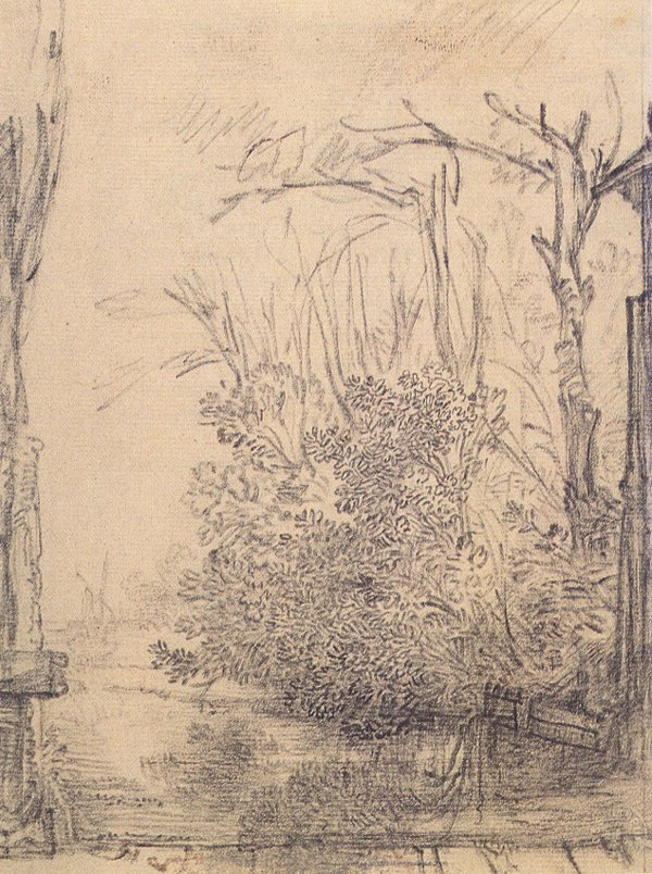 Bir hendekte sarkan çalılar by Rembrandt van Rijn