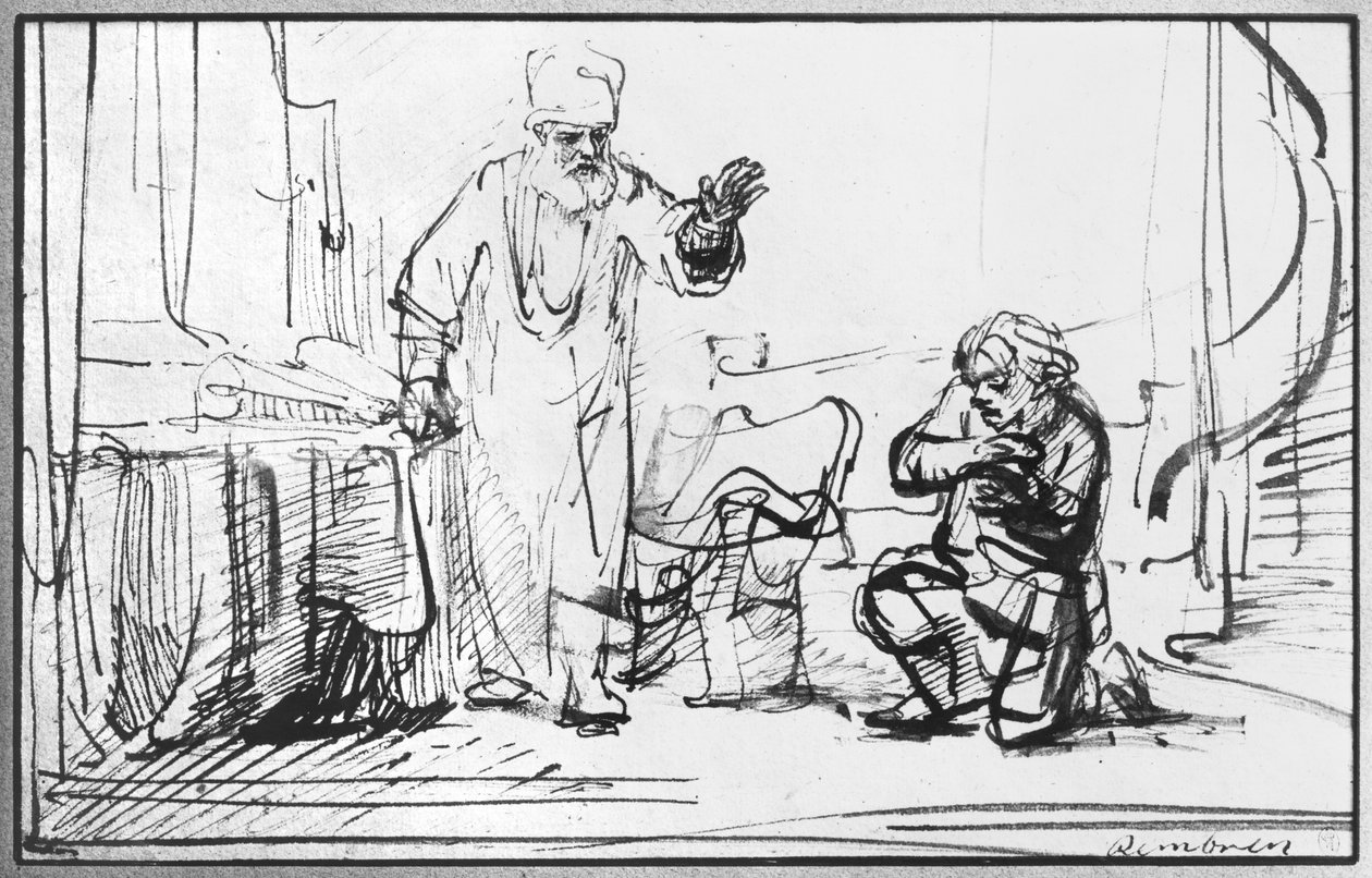 Acımasız alacaklı benzetmesi (kağıt üzerinde kalem ve bistre) by Rembrandt van Rijn
