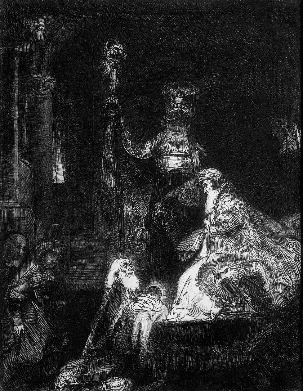 Tapınakta Sunum, 1654 (mezzotint) by Rembrandt van Rijn