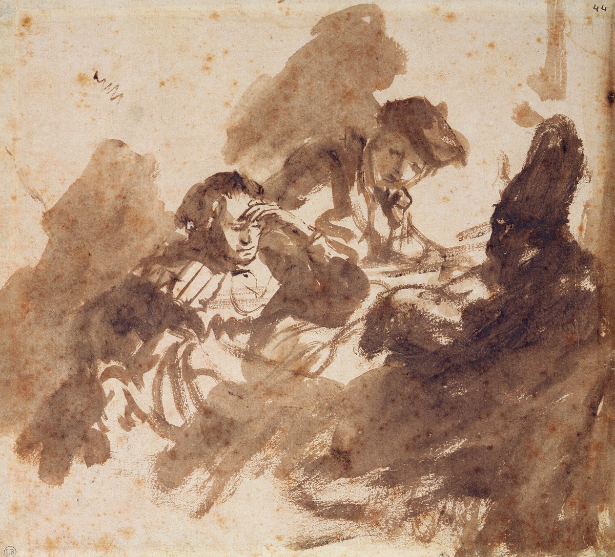 Okuma (mürekkep ve kağıt üzerinde yıkama) by Rembrandt van Rijn