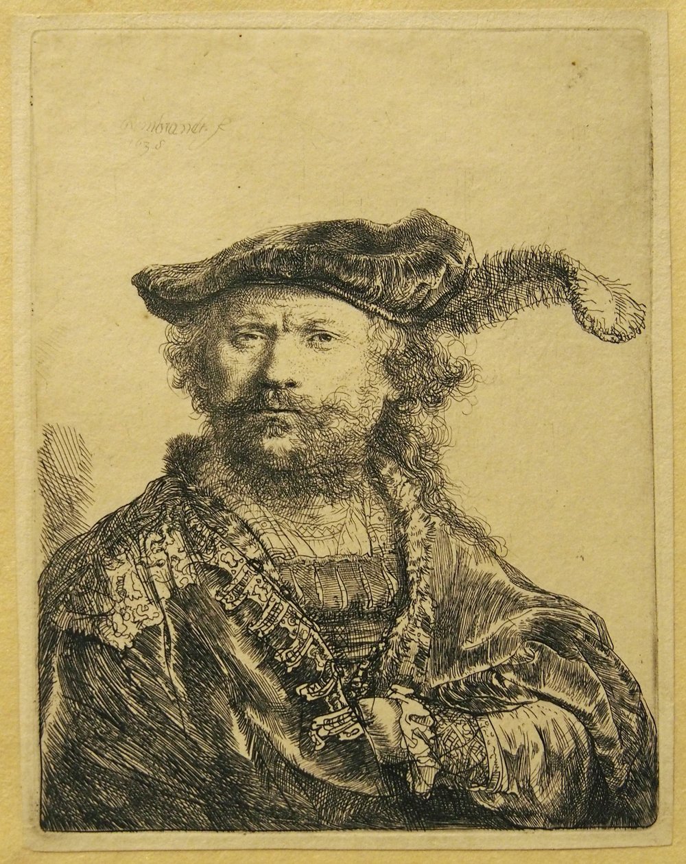 Şapkasında tüy olan otoportre by Rembrandt van Rijn