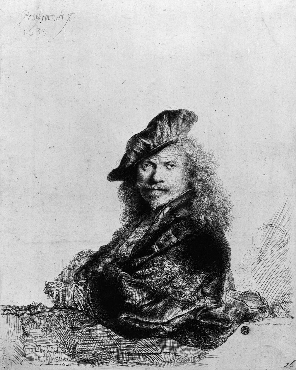 Taş bir pervaza yaslanmış otoportre, 1639 by Rembrandt van Rijn