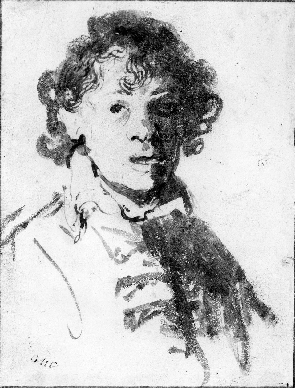 Genç bir adam olarak otoportre, c.1628 (kalem, mürekkep ve kağıt üzerinde yıkama) by Rembrandt van Rijn