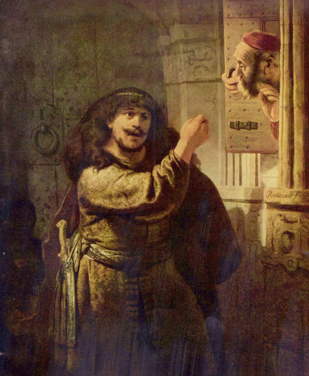 Samson kayınpederini tehdit ediyor by Rembrandt van Rijn