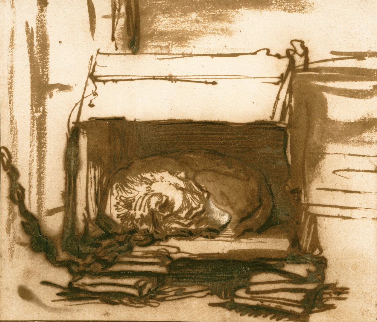 Uyuyan bekçi köpeği by Rembrandt van Rijn
