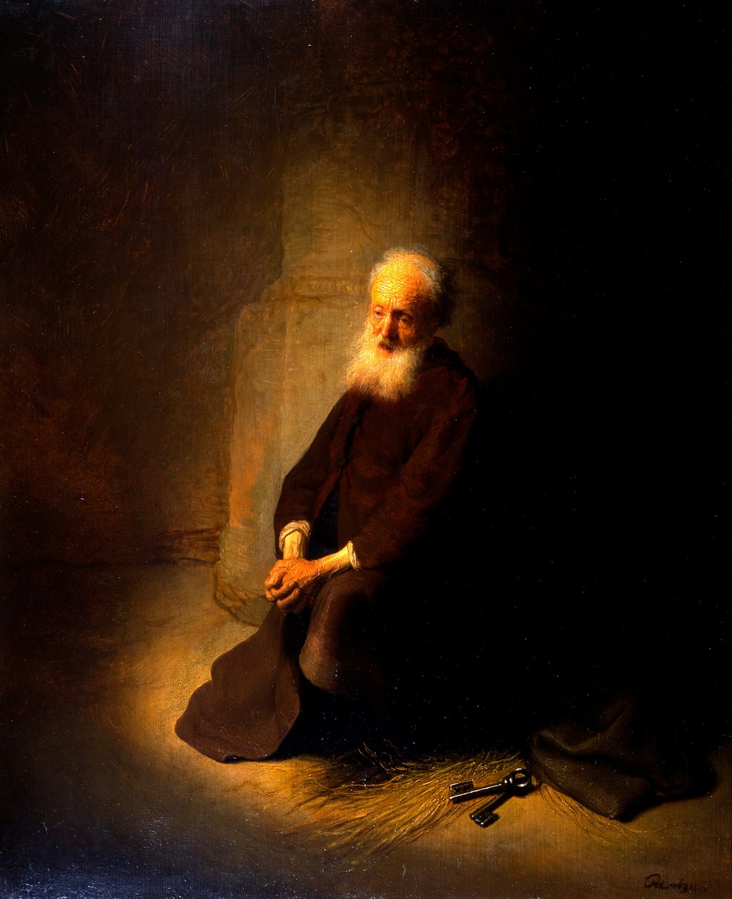 Hapisteki Aziz Peter (Havari Peter Diz Çökmüş) by Rembrandt van Rijn