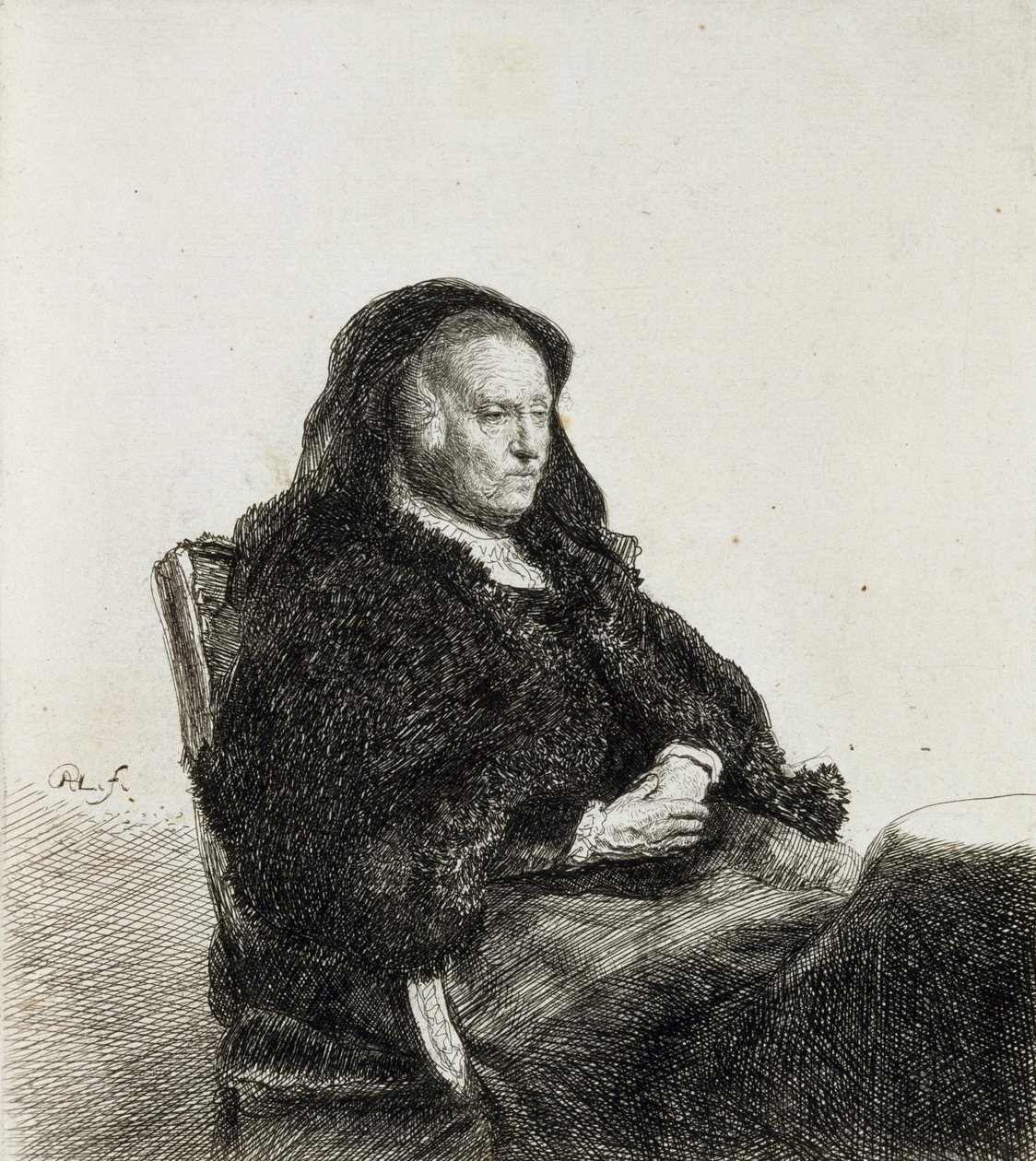 Bir Masada Oturan Sanatçıların Annesi by Rembrandt van Rijn