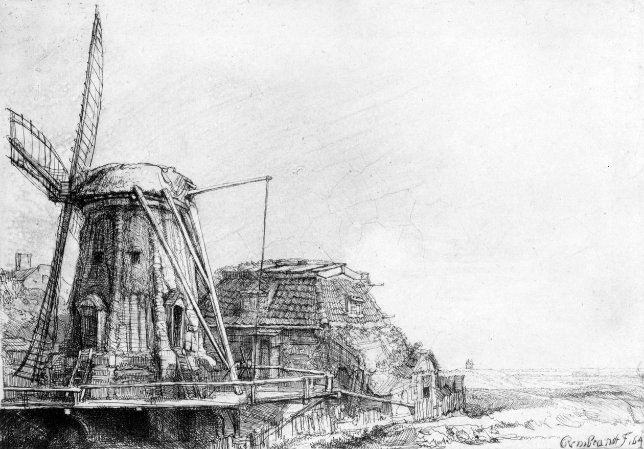 Yel Değirmeni, 1641 (gravür) by Rembrandt van Rijn