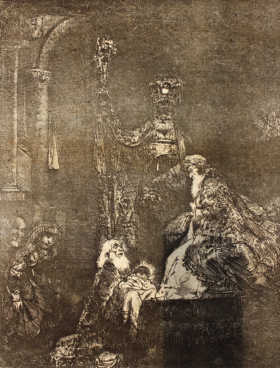 Tapınakta karanlık bir şekilde sunum by Rembrandt van Rijn