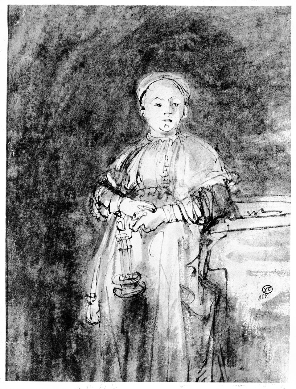 Mumlu Kadın, c.1631 (kalem, mürekkep ve kağıt üzerinde yıkama) by Rembrandt van Rijn