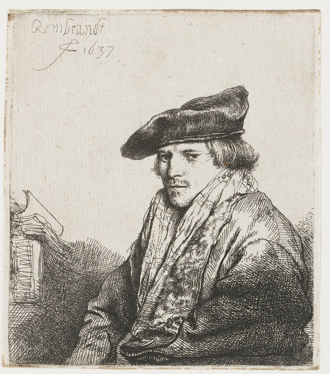 Kadife Şapkalı Genç Adam by Rembrandt van Rijn