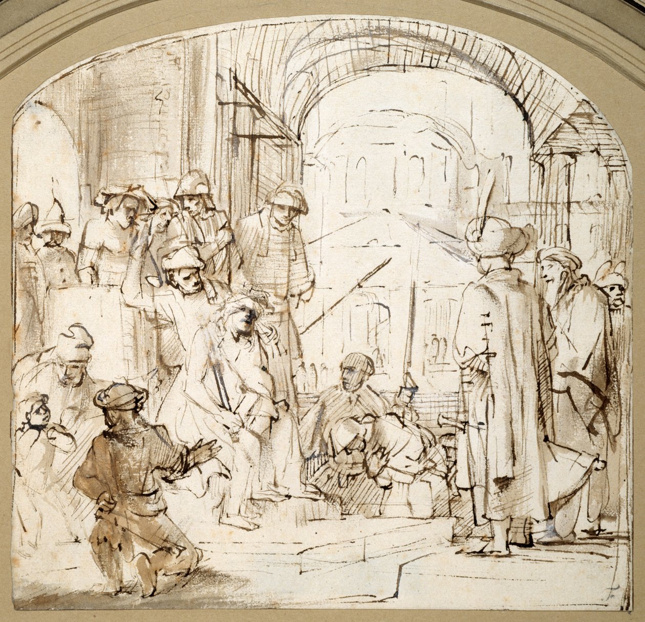 Christ Mocked (kağıt üzerinde yıkama ile kalem ve mürekkep) by Rembrandt Harmensz. van Rijn (school of)