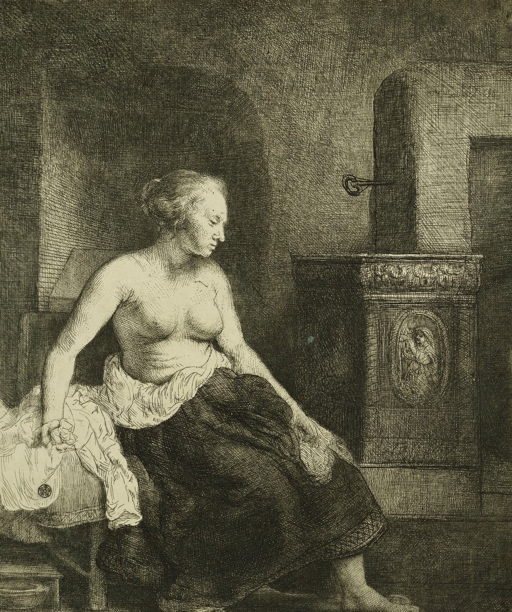 Sobanın Yanında Yarı Giyinmiş Oturan Bir Kadın, 1658 by Rembrandt van Rijn