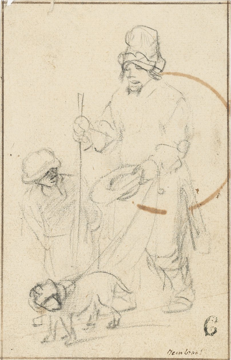 Kör bir dilenci çocuk ve bir köpek by Rembrandt van Rijn