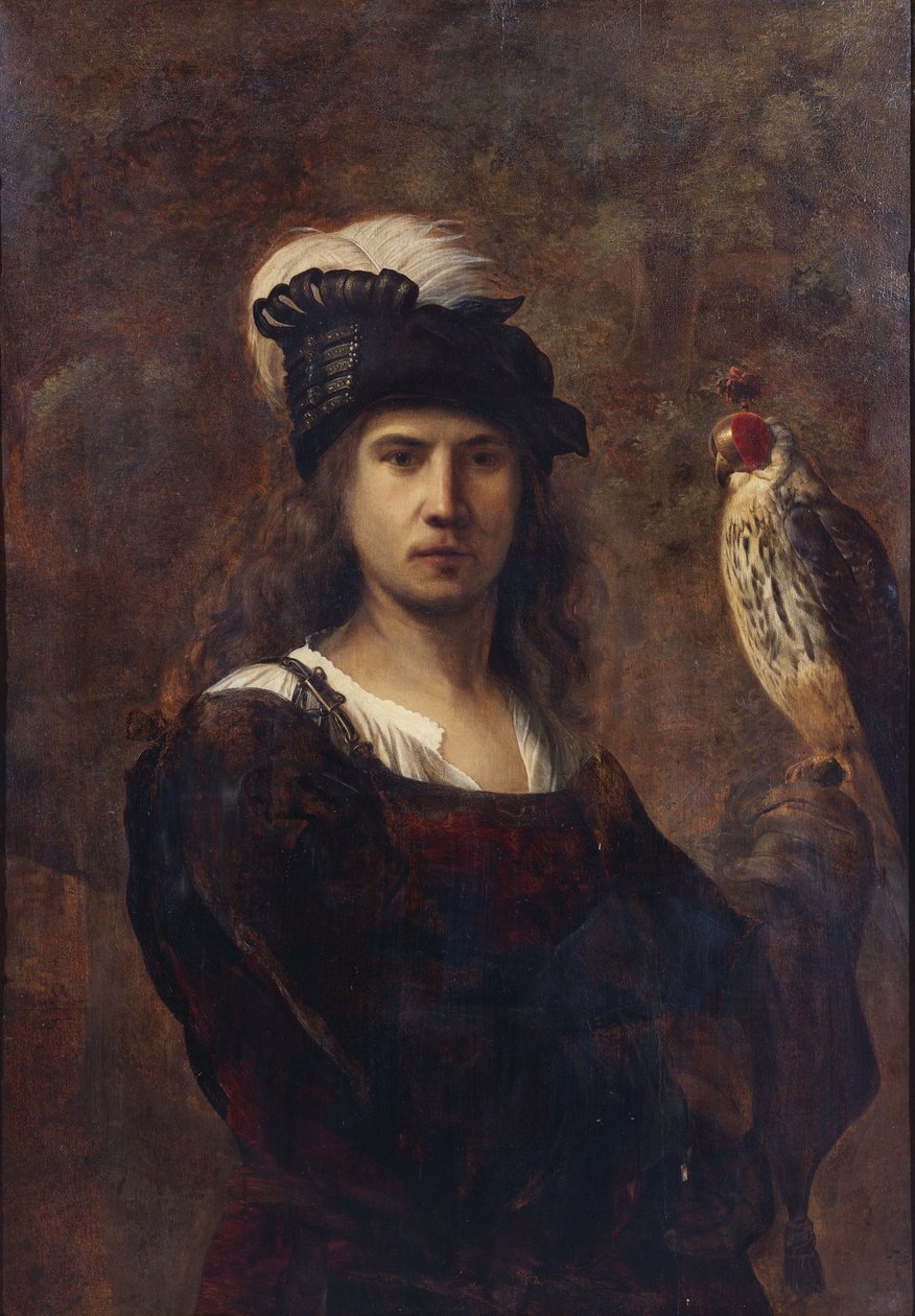 Şahin ve tüy şapkalı Falconer by Rembrandt van Rijn