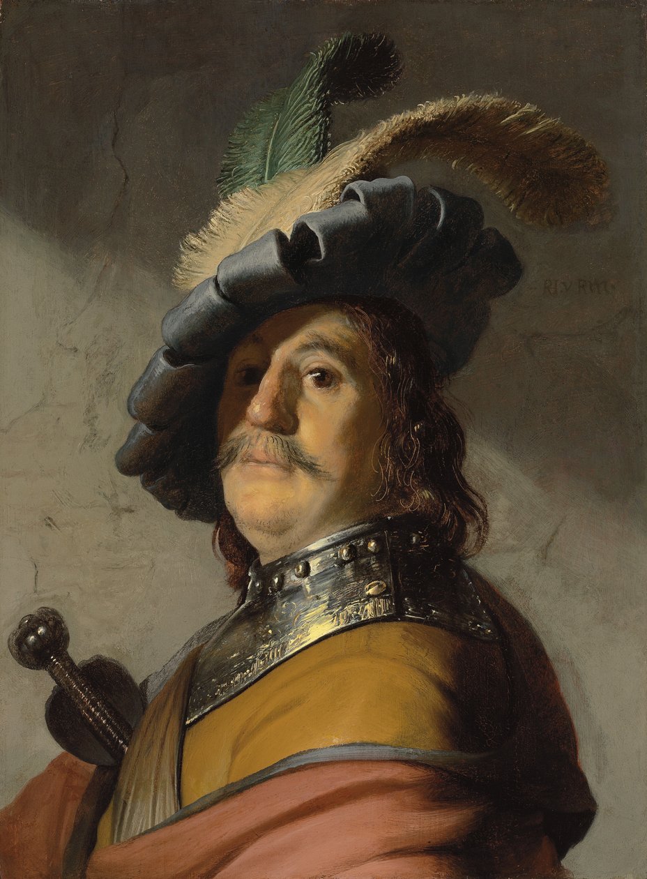 Boğazlı ve şapkalı bir adam (panelde yağ) by Rembrandt van Rijn