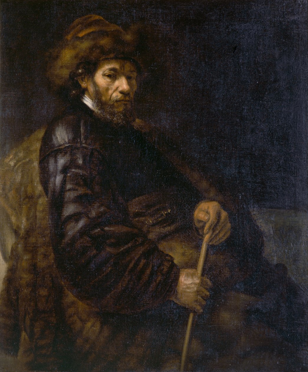 Elinde sopayla oturan adam (tuval üzerine yağlıboya) by Rembrandt Harmensz. van Rijn