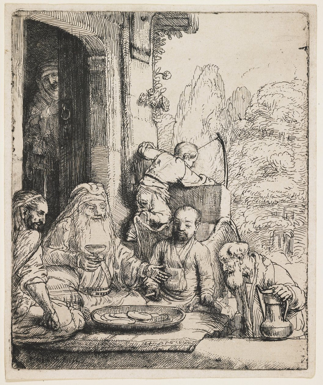 İbrahim Melekleri Eğlendiriyor by Rembrandt van Rijn