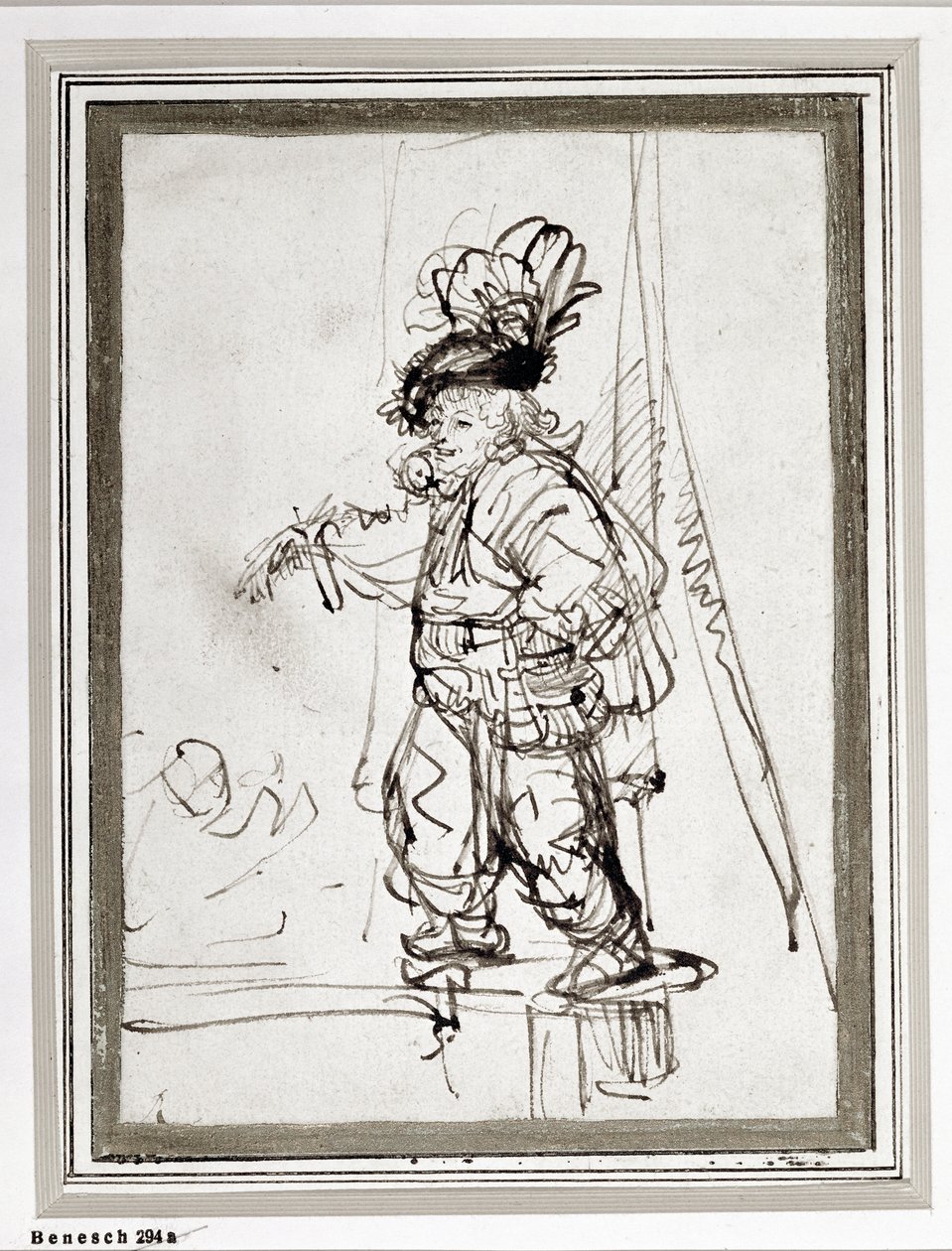 Papağanlı aktör. Kalem ve mürekkep çizimi (çizim) by Rembrandt Harmensz. van Rijn