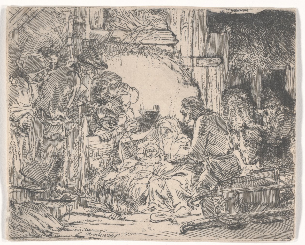Çobanların Lambalı Tapınması, c.1654 (gravür) by Rembrandt van Rijn