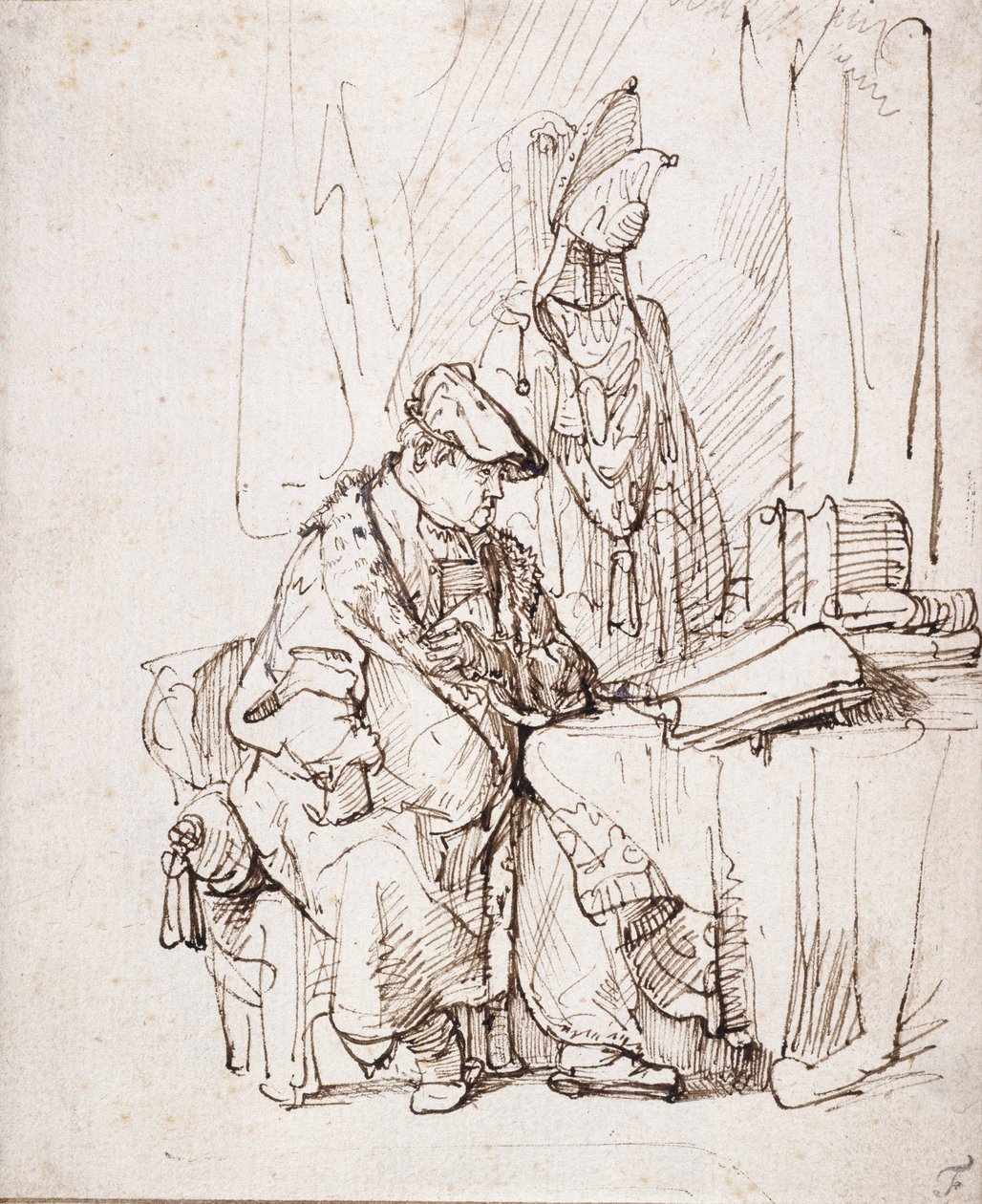 Soyunma Odasında Bir Aktör (beyaz kağıt üzerine kalem ve kahverengi mürekkep) by Rembrandt Harmensz. van Rijn