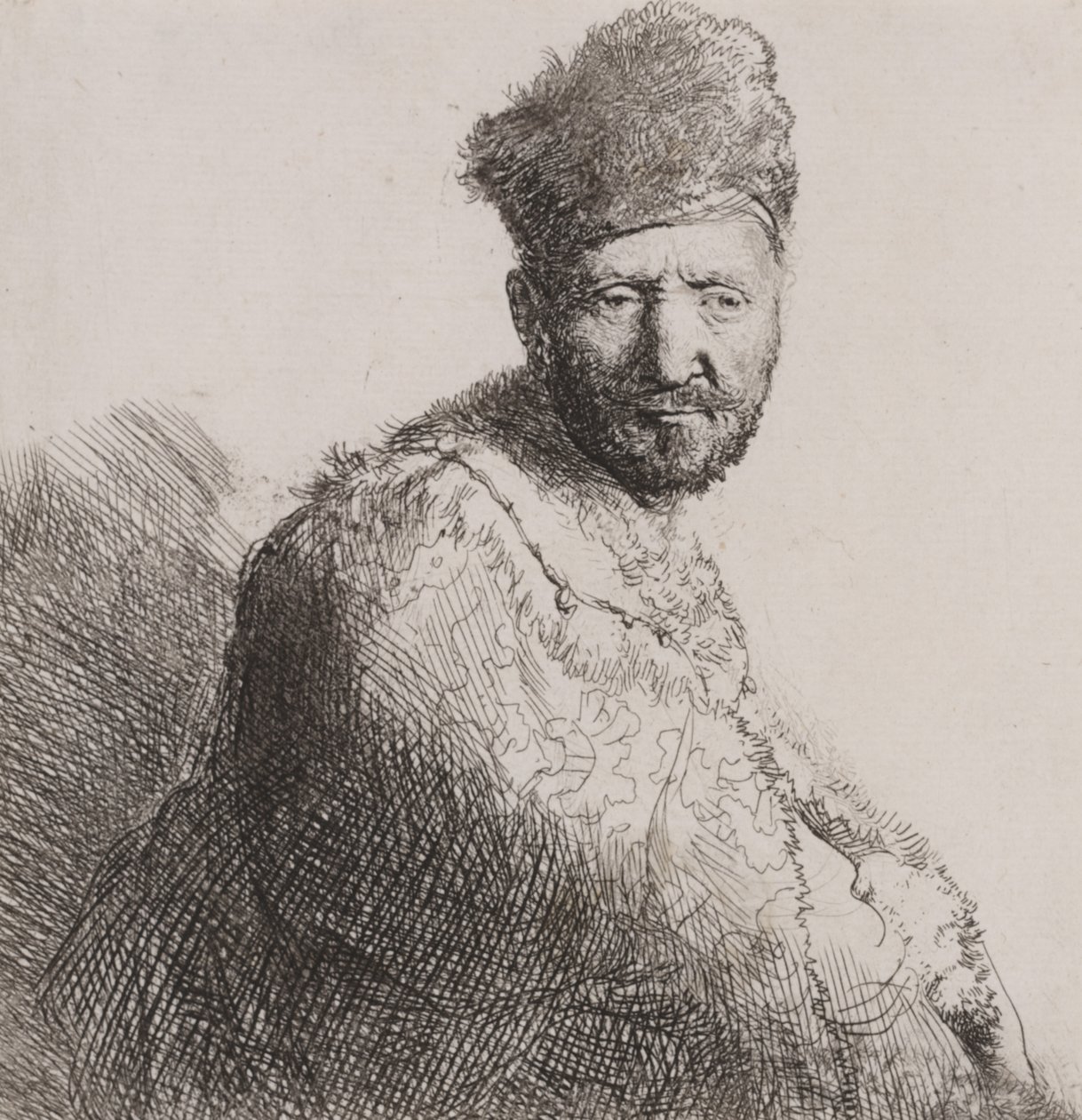 Kürklü Doğu Şapkalı ve Cüppeli Sakallı Adam by Rembrandt van Rijn