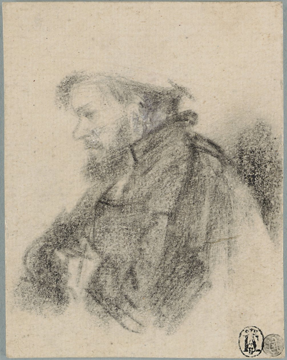 Soldaki profilde sakallı adam, yarım uzunlukta by Rembrandt van Rijn