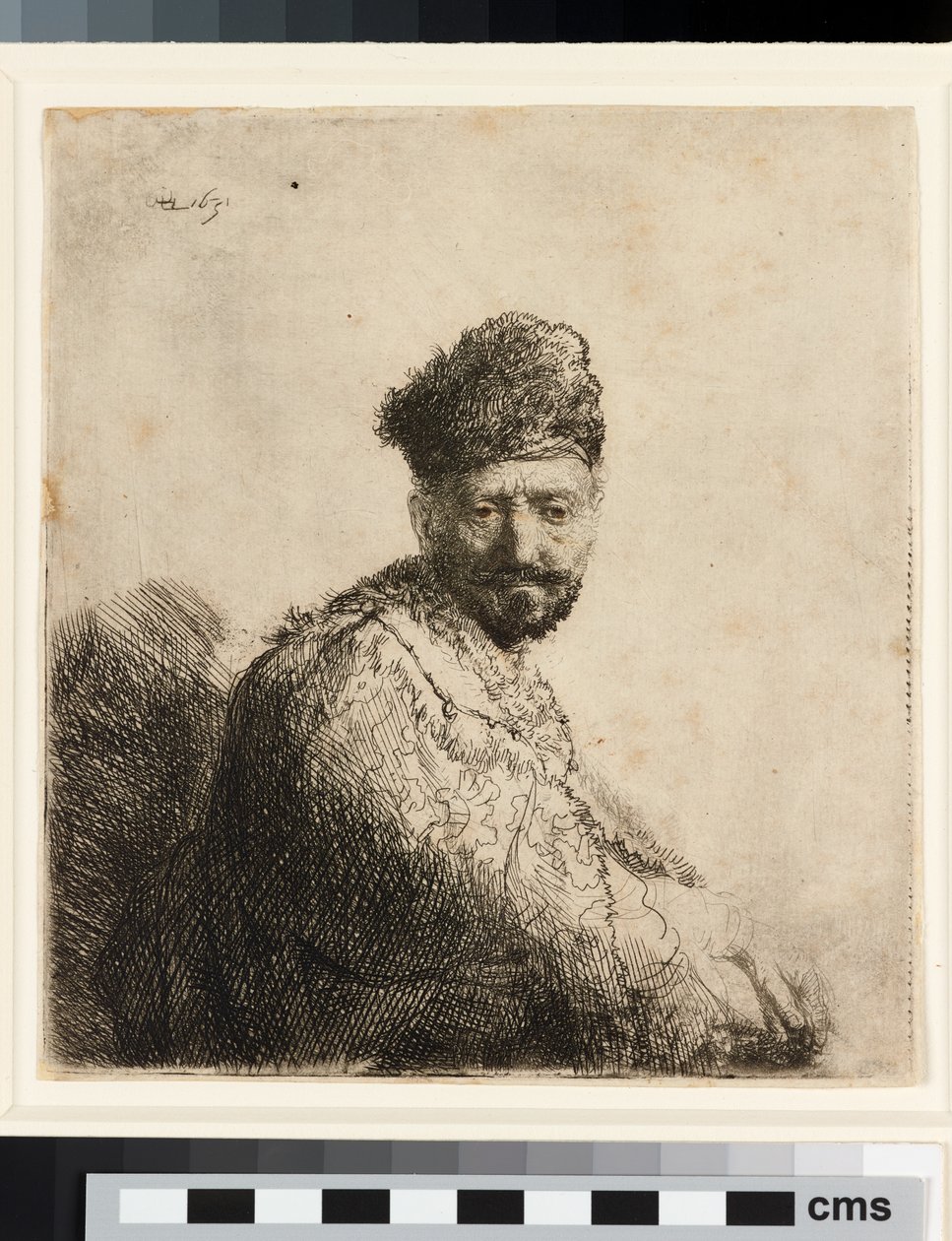 Kürklü doğu şapkalı sakallı adam: sanatçının babası by Rembrandt van Rijn