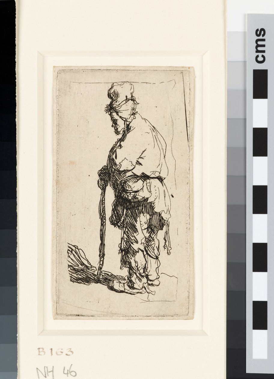 Bir çubuğa yaslanmış dilenci, 1630 dolayları (gravür) by Rembrandt van Rijn
