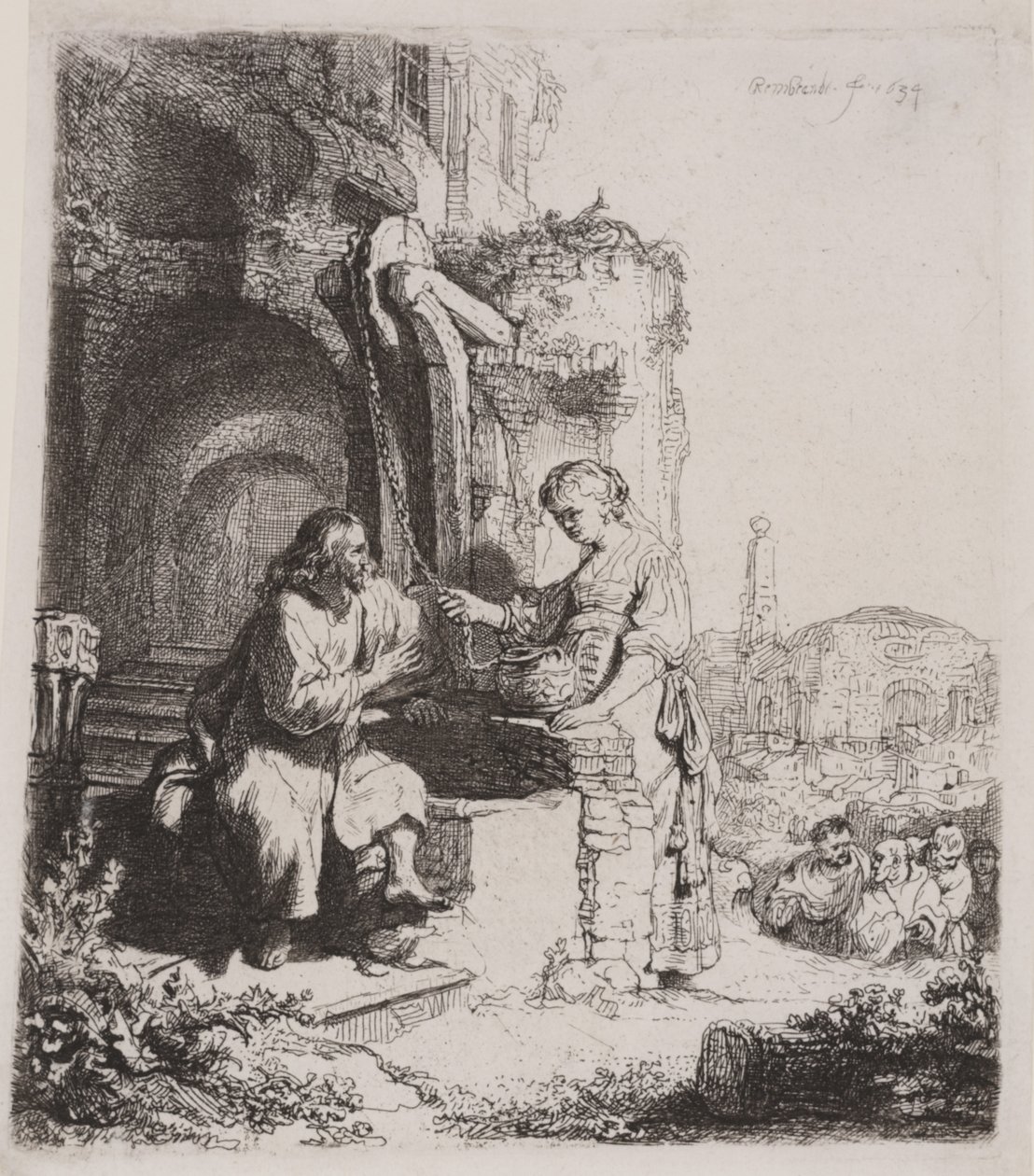 İsa ve Samiriyeli Kadın: Harabeler Arasında by Rembrandt van Rijn