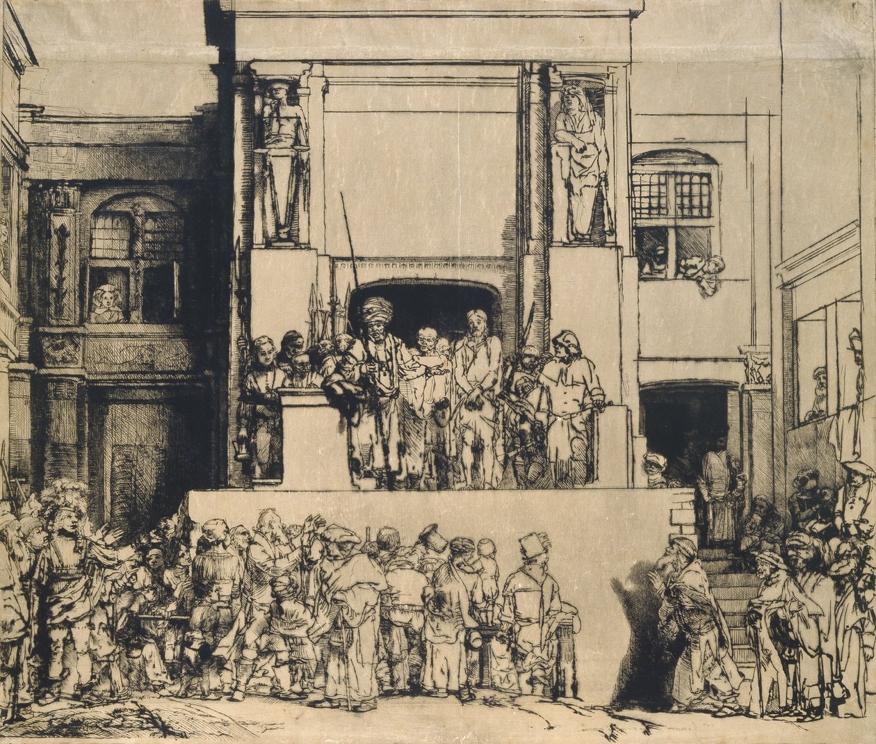 İnsanlara sunulan Mesih: dikdörtgen plaka by Rembrandt van Rijn