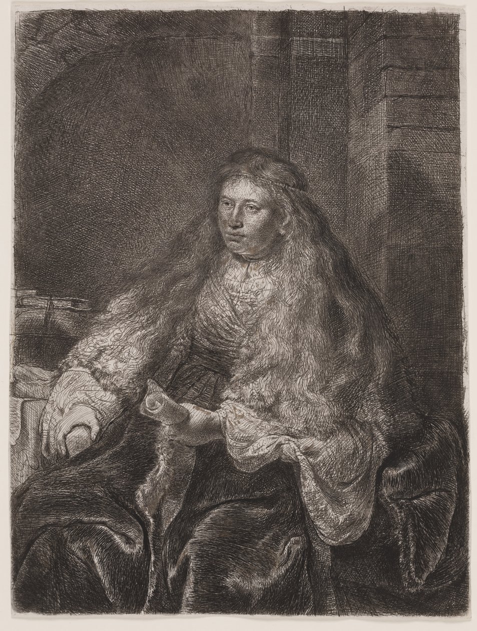 Omuzlarına Düşen Uzun Saçlı Kız veya "Büyük Yahudi Gelin" by Rembrandt van Rijn