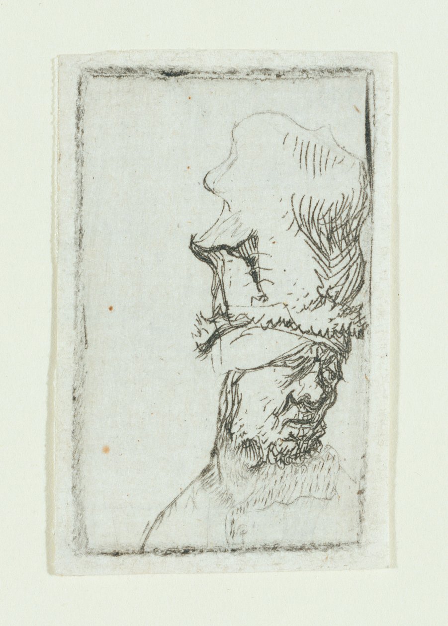 Yüksek şapkalı bir adamın başı (gravür) by Rembrandt van Rijn