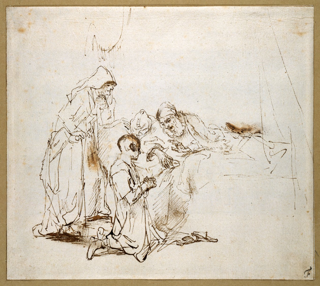 Isaac Blessing Jacob (kağıt üzerinde siyah tebeşir) by Rembrandt Harmensz. van Rijn