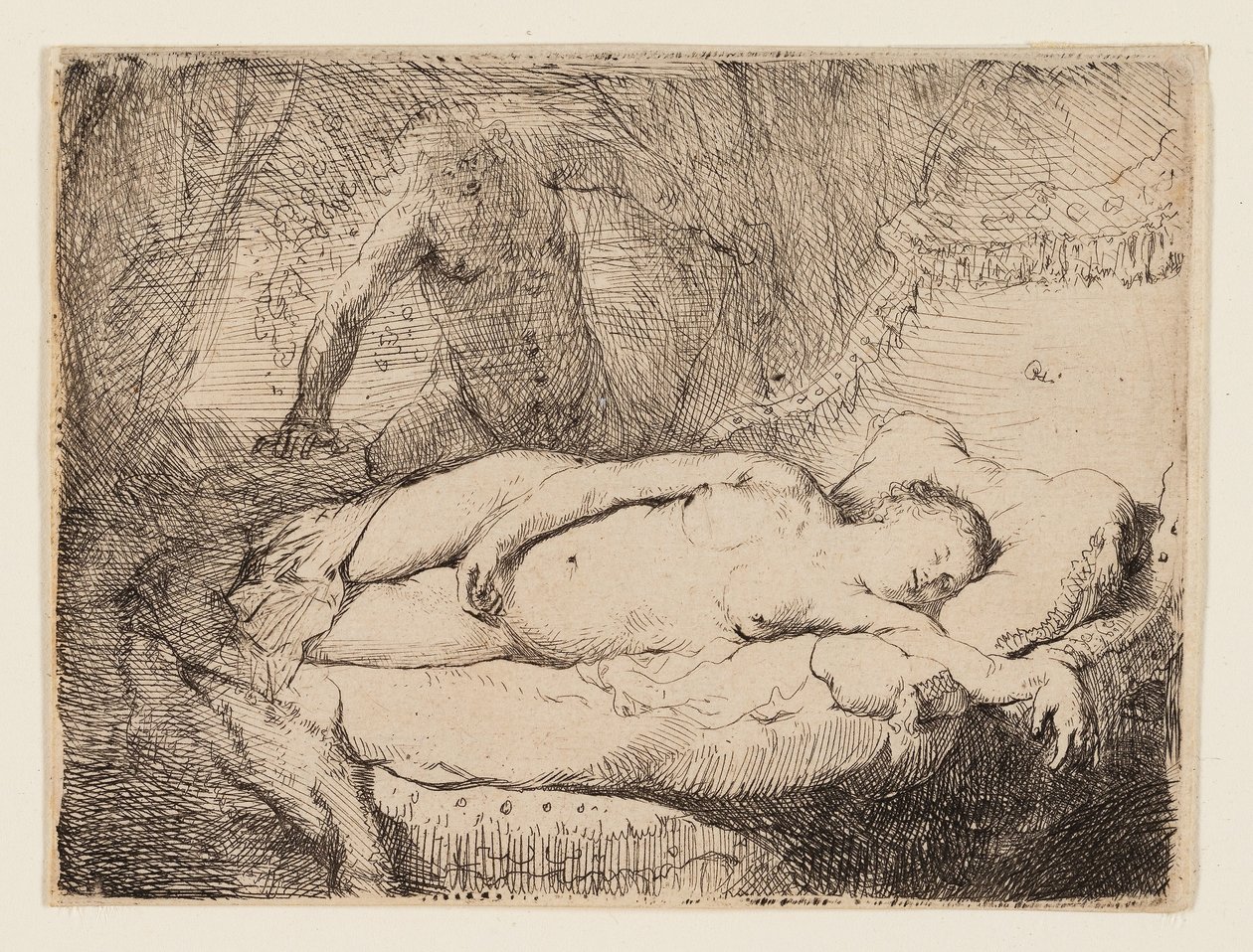 Jüpiter ve Antiope: Daha Küçük Levha, c.1631 (parlatılmış kağıt üzerine gravür) by Rembrandt Harmensz. van Rijn