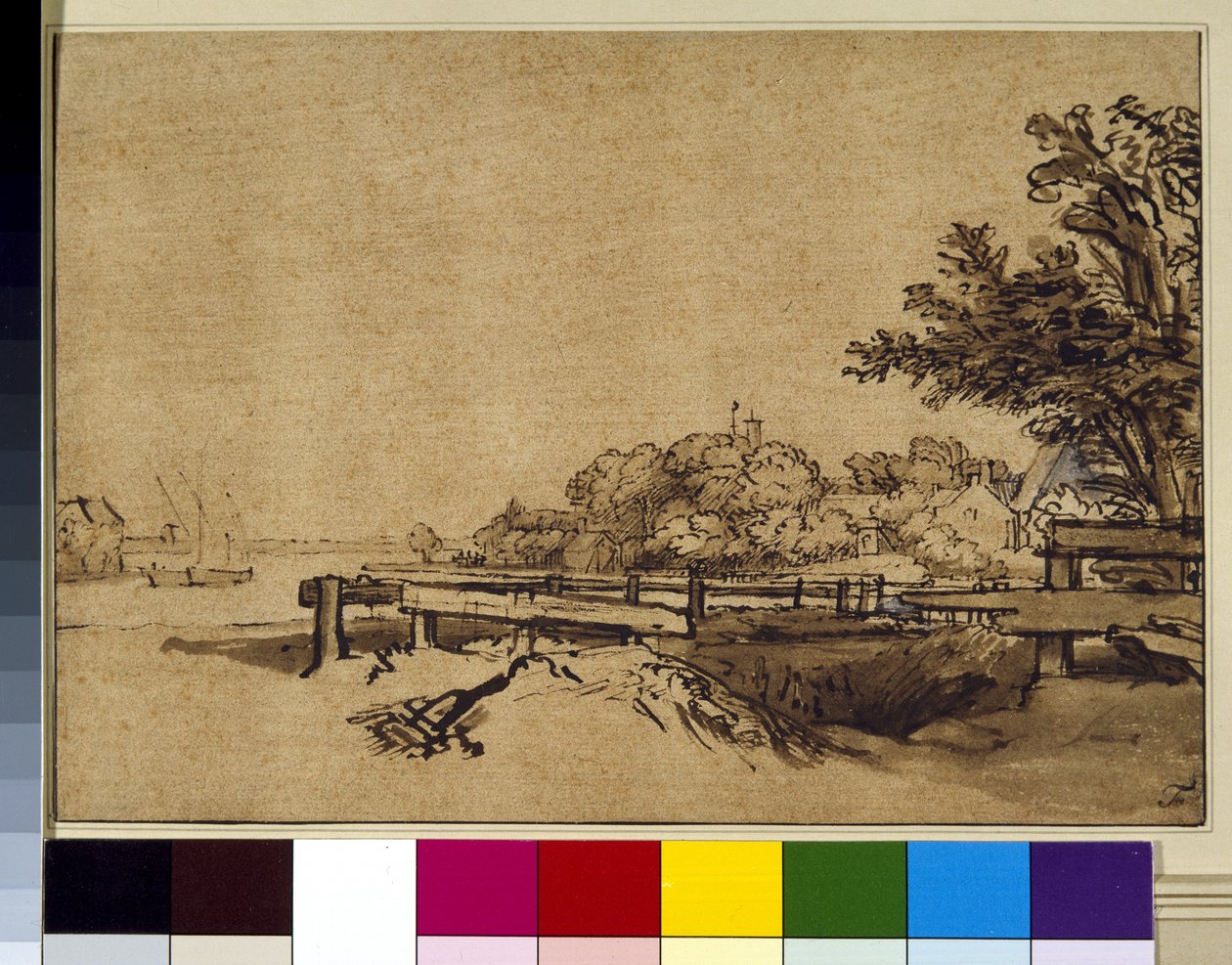 Manzara, c.1650 (kalem ve mürekkep ve kağıt üzerinde yıkama) by Rembrandt Harmensz. van Rijn
