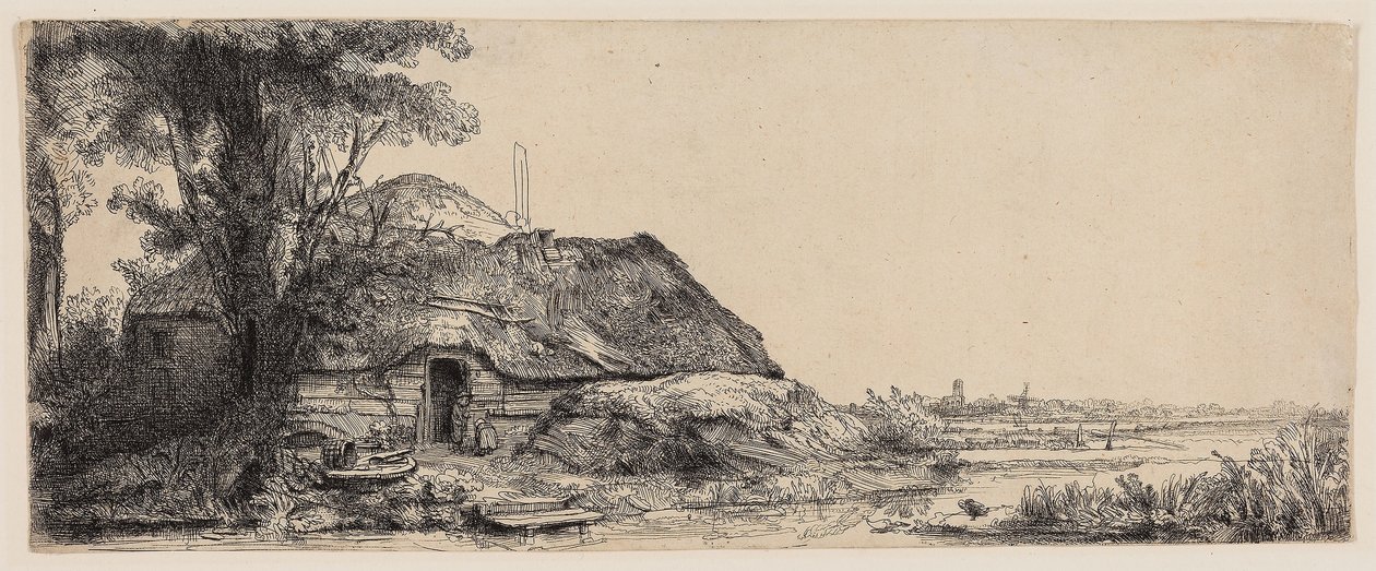 Kulübe ve Büyük Ağaçlı Manzara by Rembrandt Harmensz. van Rijn